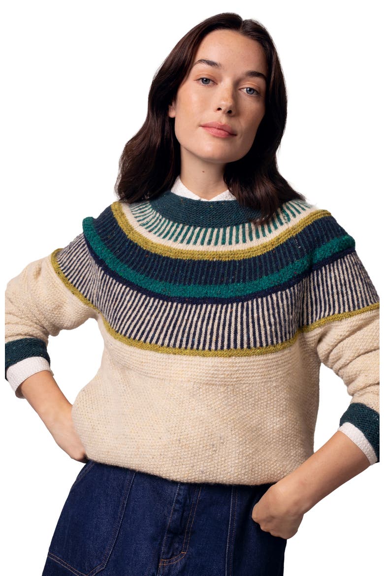 Statement Donegal Sweater, Alternate, color, Oatmeal / Emerald