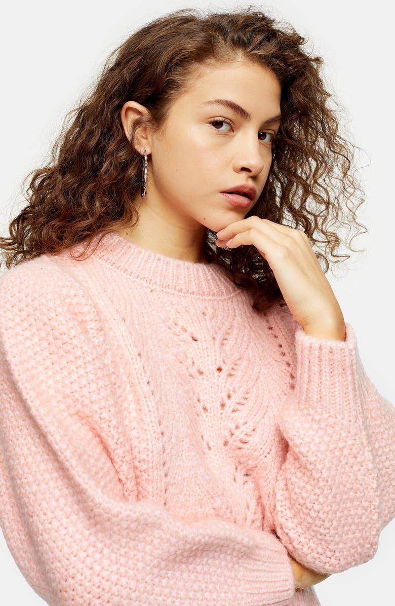 Topshop Stitchy Crop Sweater, Alternate, color, 