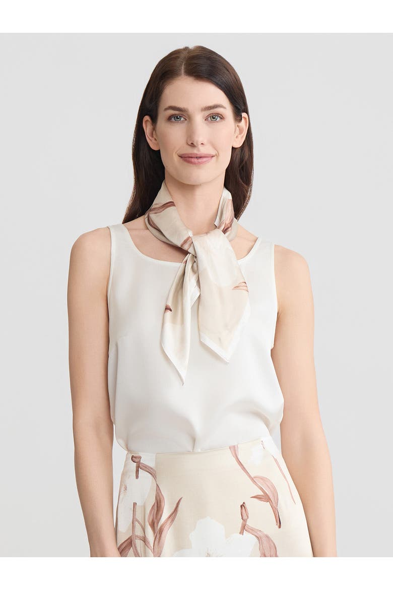 Floral Print Silk Scarf, Alternate, color, Biscotti/Charmeuse/White