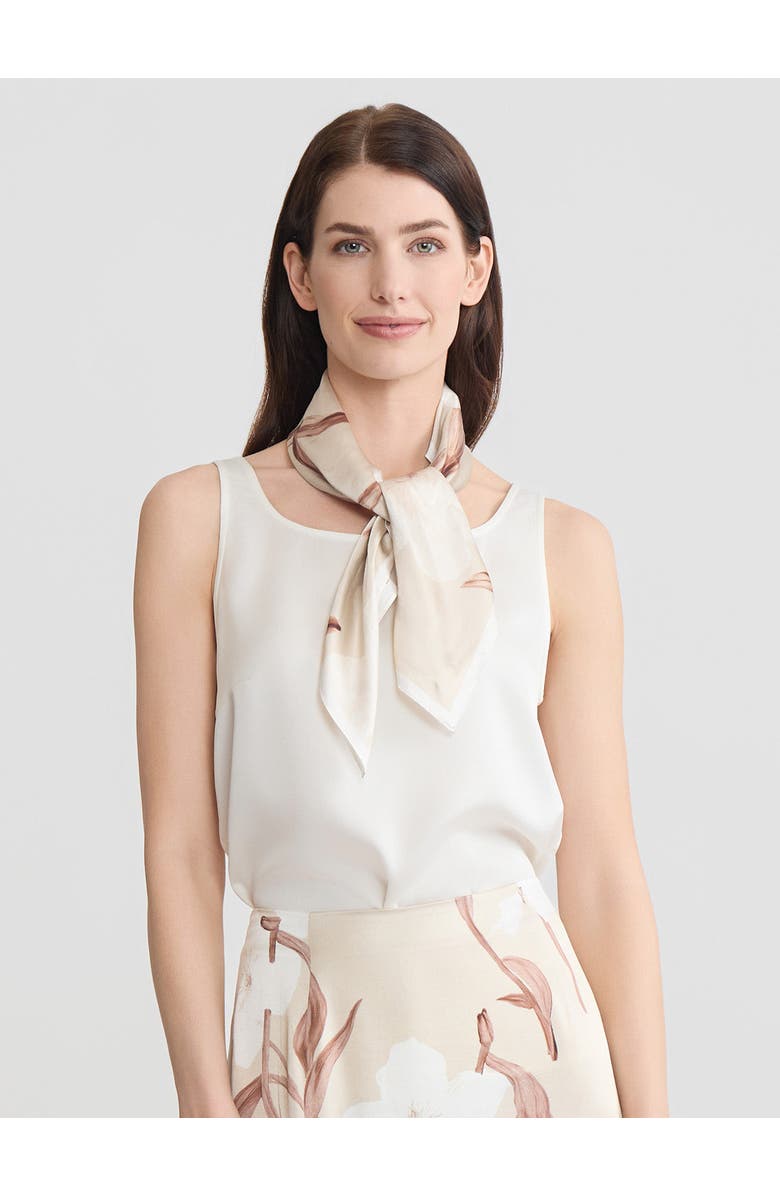 Misook Floral Print Silk Scarf, Alternate, color, Biscotti/Charmeuse/White