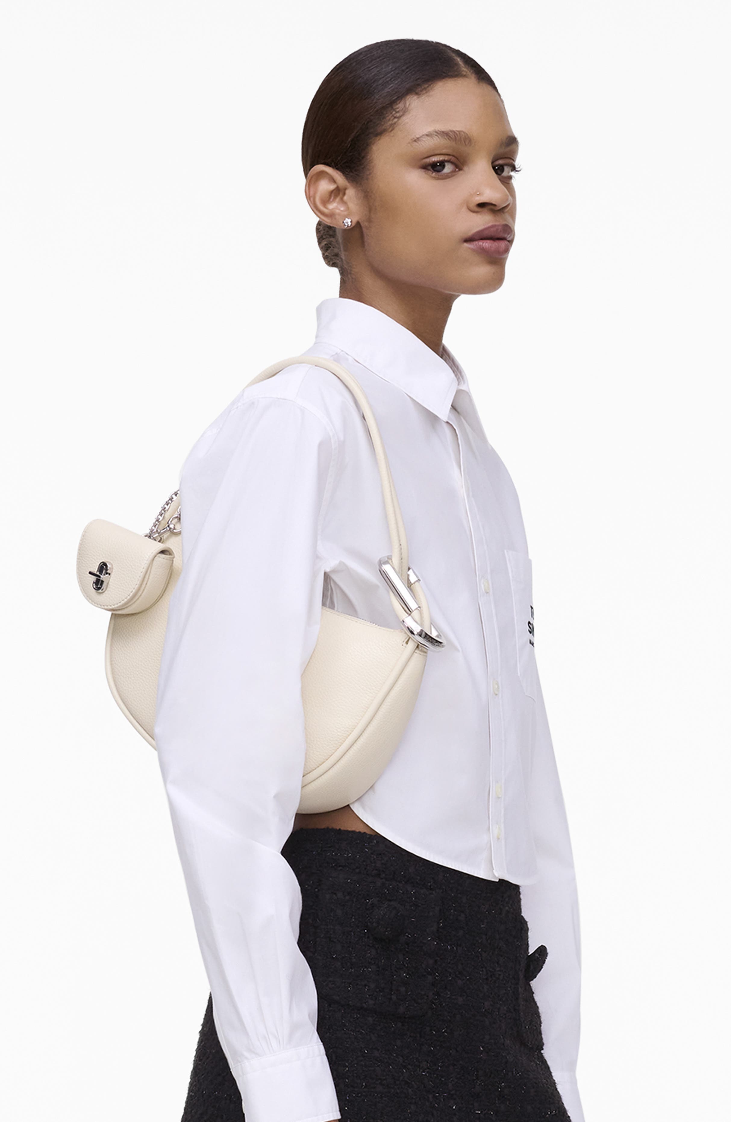 Marc Jacobs The Dual Mini Crescent Leather Shoulder Bag, Alternate, color, Cloud White