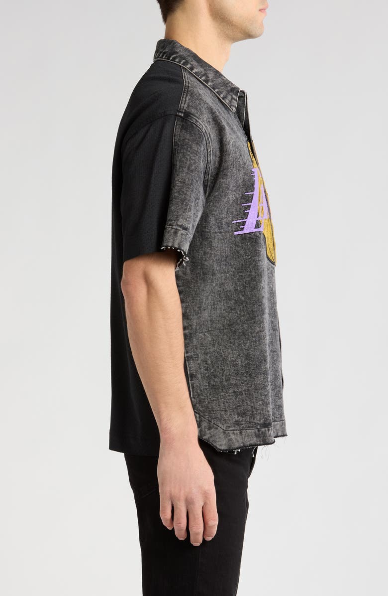 PURPLE BRAND x NBA LA Lakers Short Sleeve Snap-Up Shirt, Alternate, color,