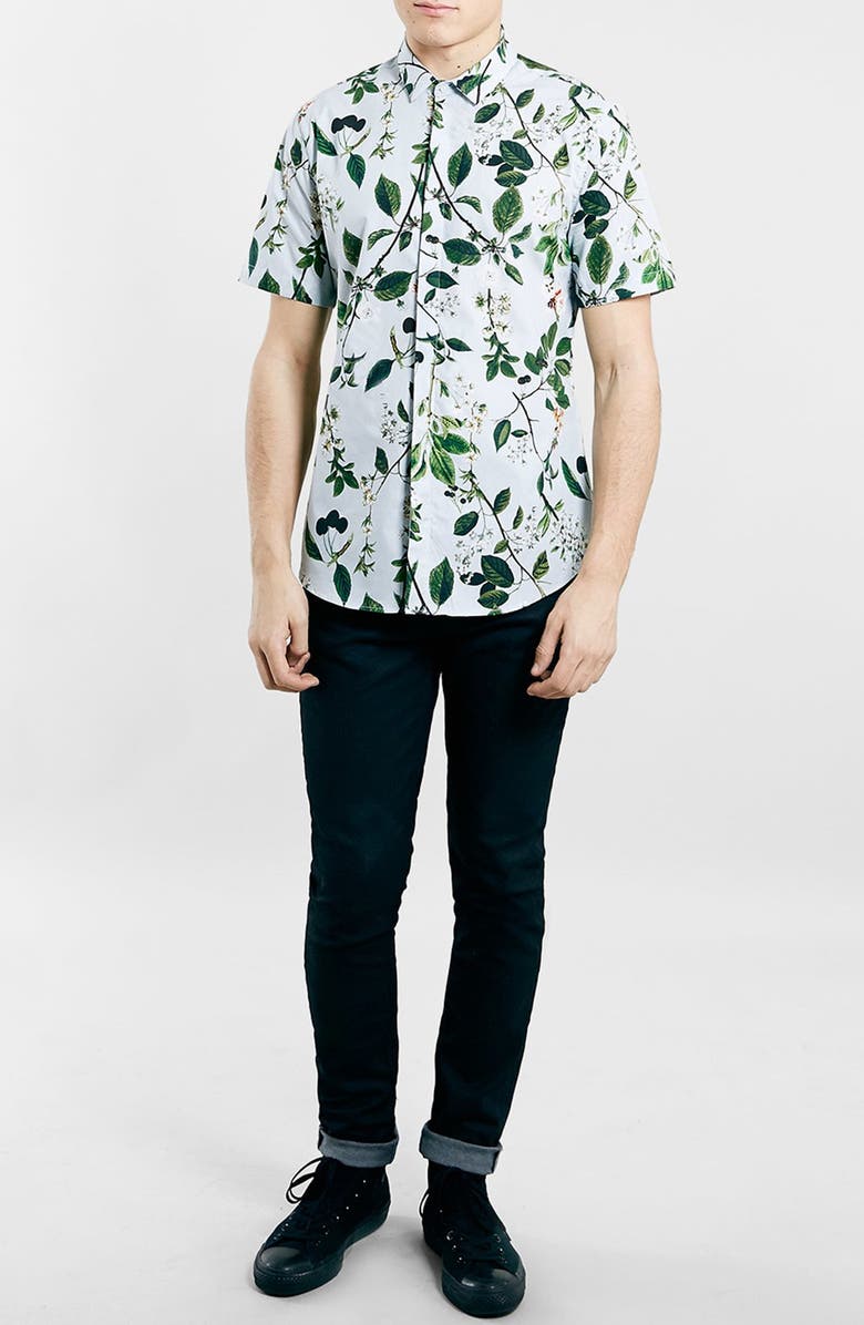 Topman Slim Fit Short Sleeve Floral Print Shirt, Alternate, color,
