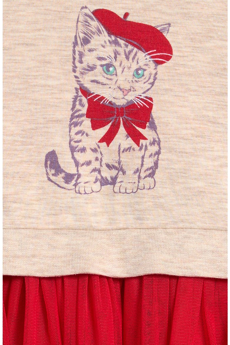 Long Sleeve Tutu Dress, Alternate, color, BEIGE LIGHT HEATHER CAT- RED