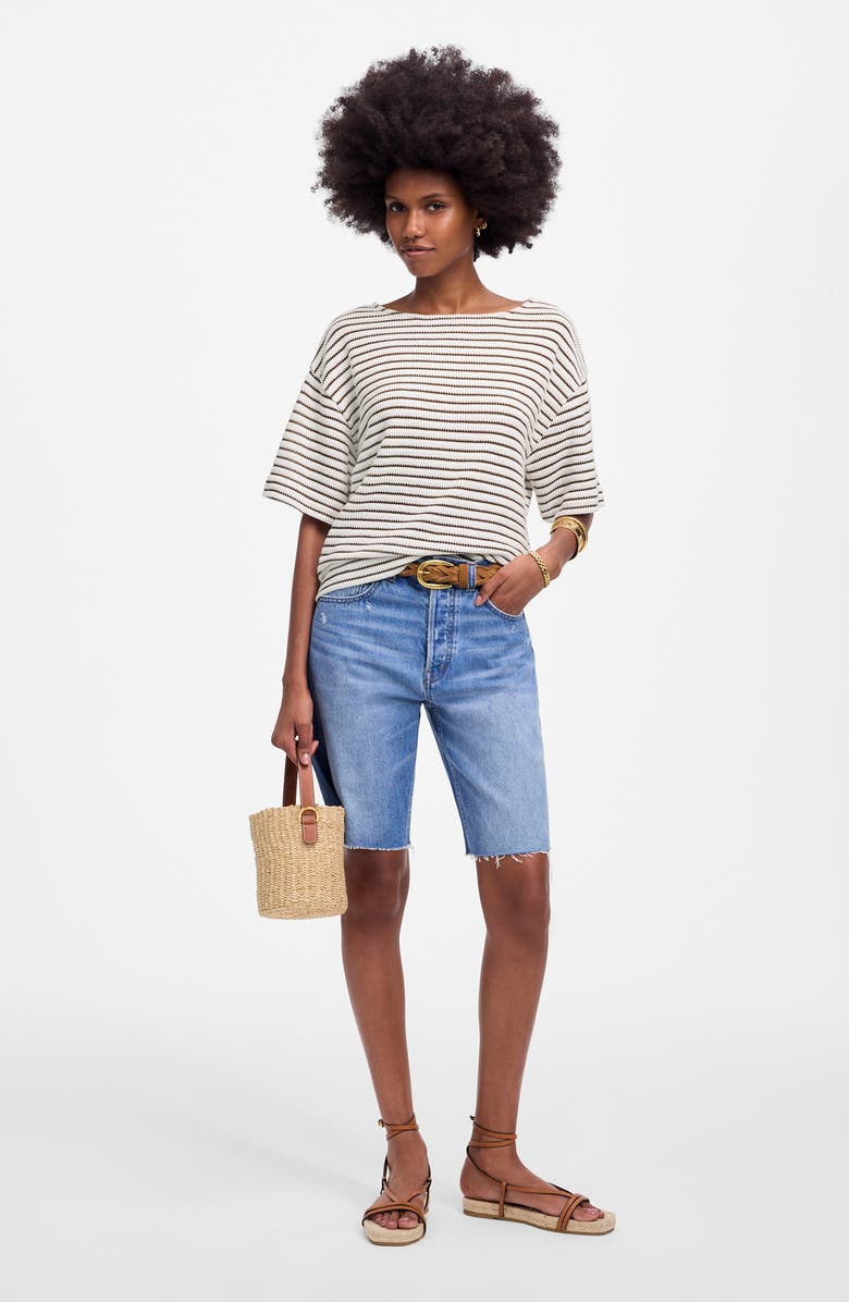 Madewell Stripe Embroidered Boxy Knit T-Shirt, Alternate, color, Cream