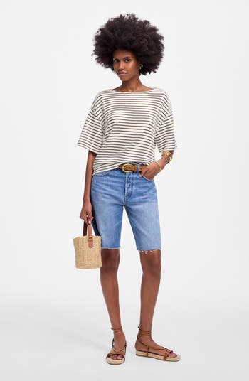 Stripe Embroidered Boxy Knit T-Shirt