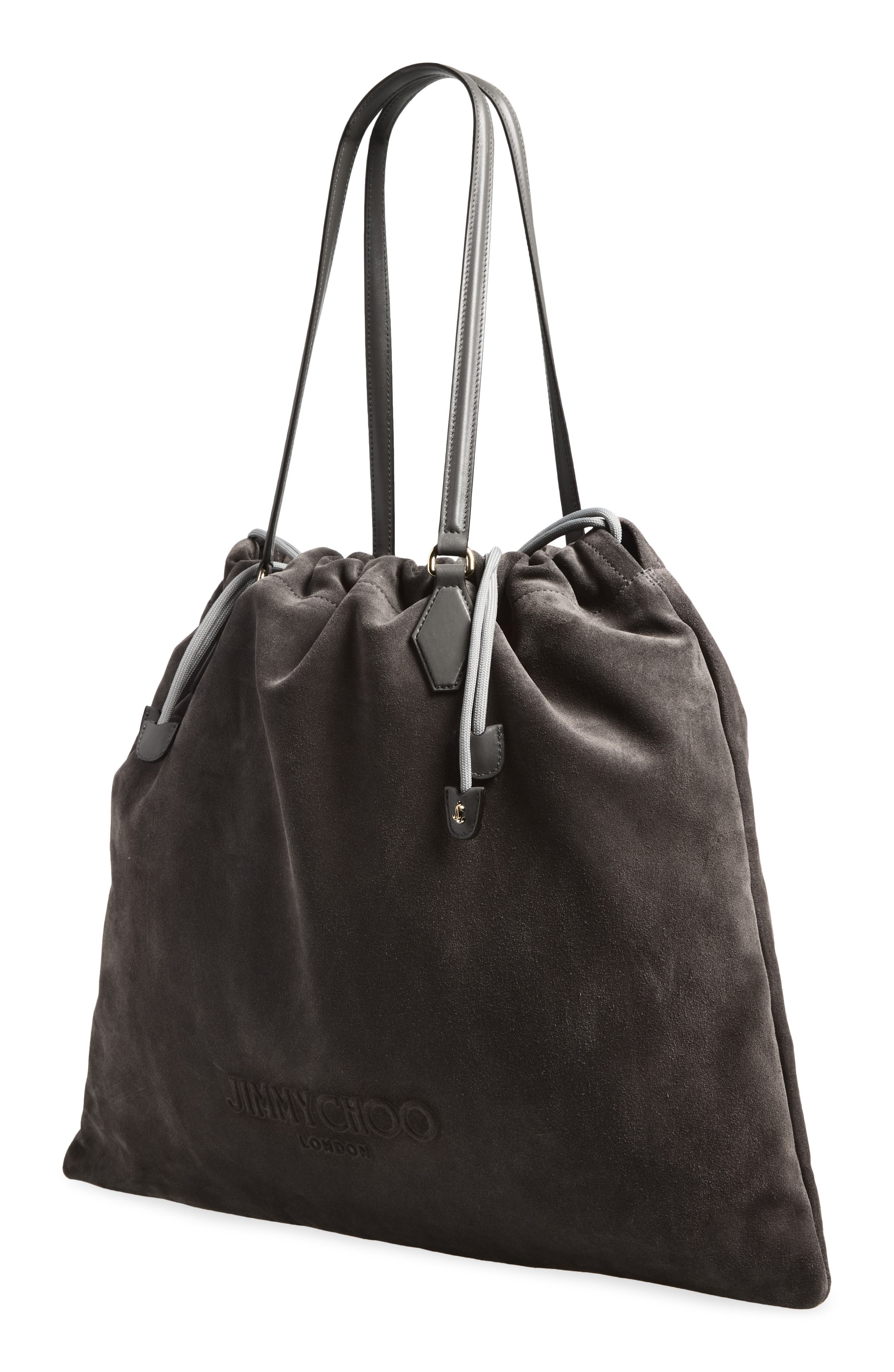 Large Suede Drawstring Tote, Alternate, color, STORM/ STORM/ LIGHT GOLD