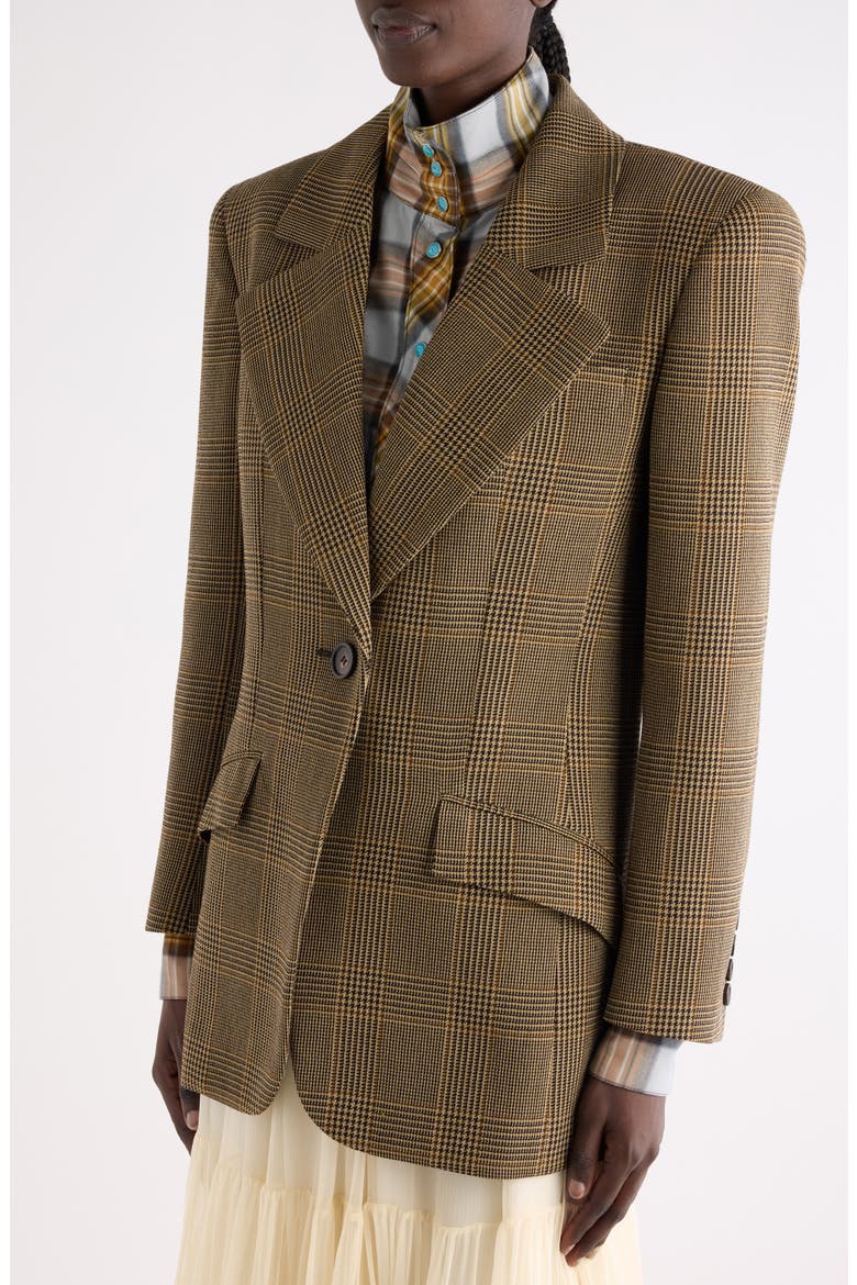 Prince of Wales Check Wool Crêpe Blazer, Alternate, color, BROWN - BLACK