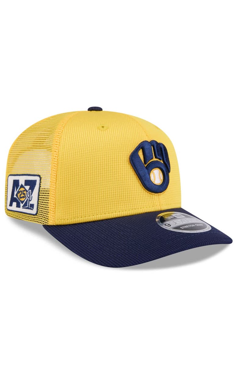 New Era Men's New Era  Gold/Navy Milwaukee Brewers 2025 Spring Training 9SEVENTY Stretch-Snap Trucker Hat, Alternate, color, 