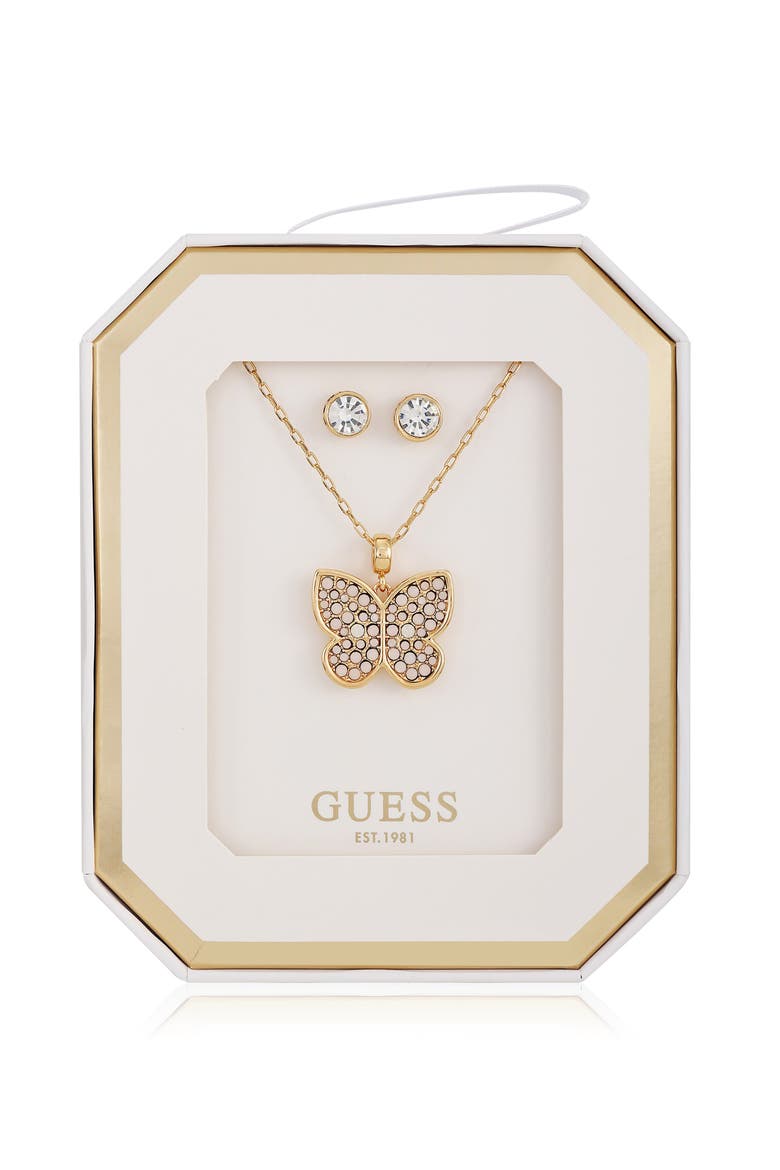 Butterfly Pendant Necklace & Stud Earrings Set, Main, color, GOLD