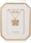 GUESS Butterfly Pendant Necklace & Stud Earrings Set