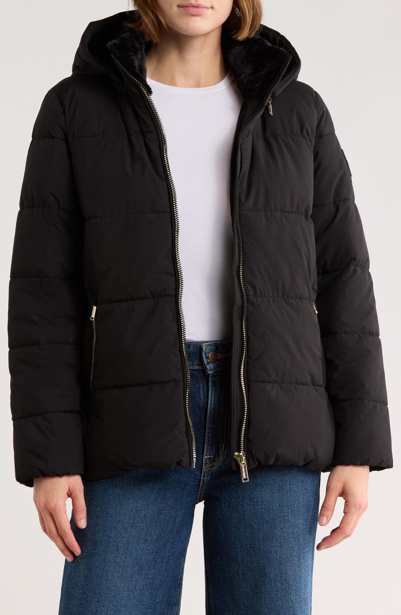 CALVIN KLEIN PERFORMANCE Faux Fur Lined Hood Puffer Jacket, Alternate, color, Black