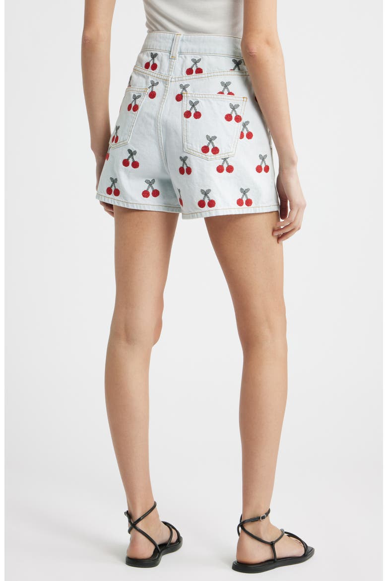 Cherry Embroidered High Waist Denim Shorts, Alternate, color, DENIM