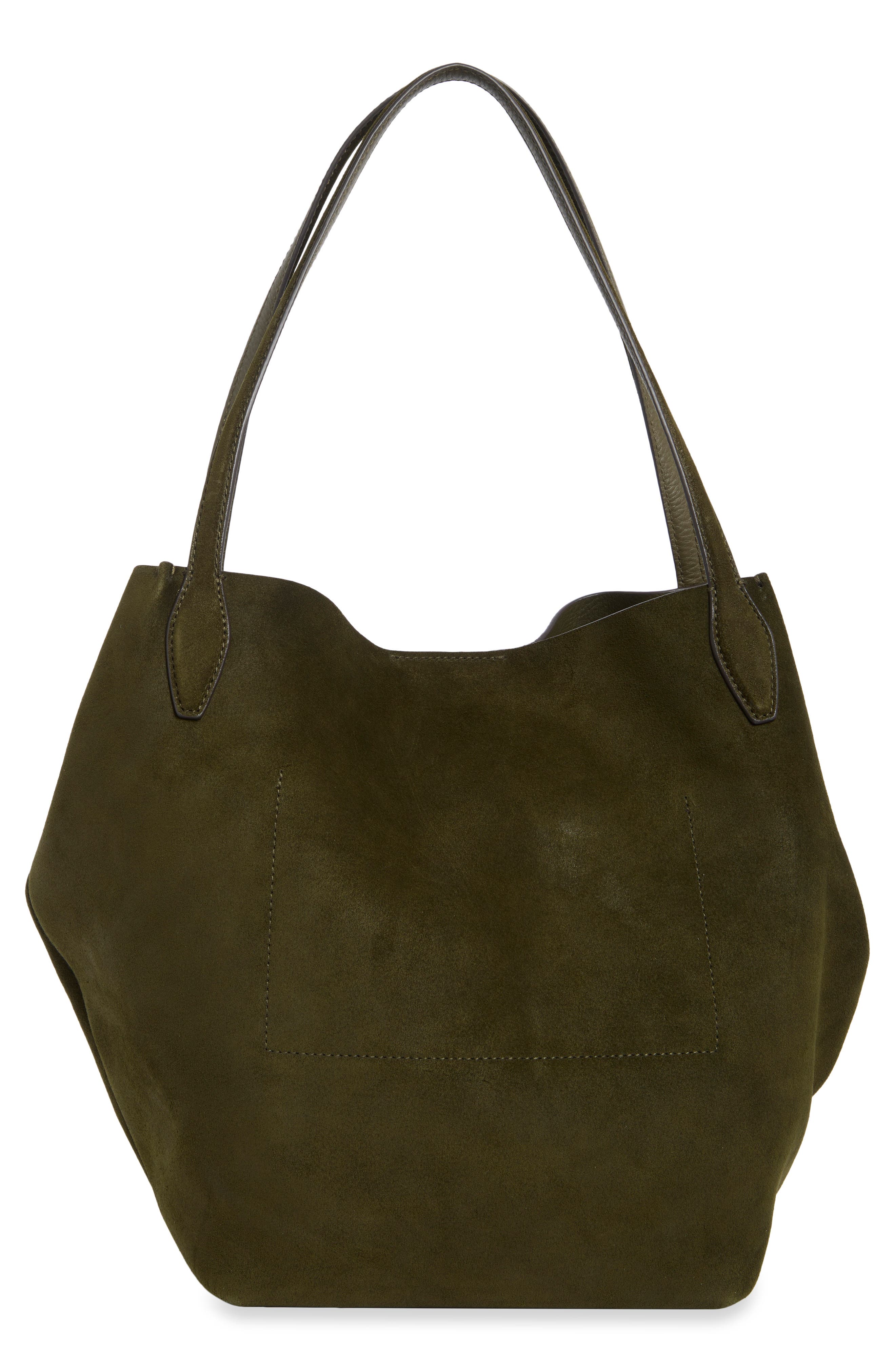 The Shopper Tote in Soft Grain Suede, Alternate, color, DRIED OLIVE