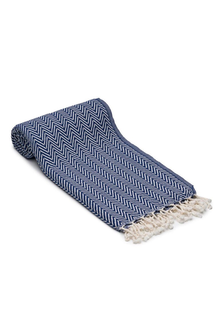 Herringbone Turkish Cotton Bath Towel, Main, color, Navy