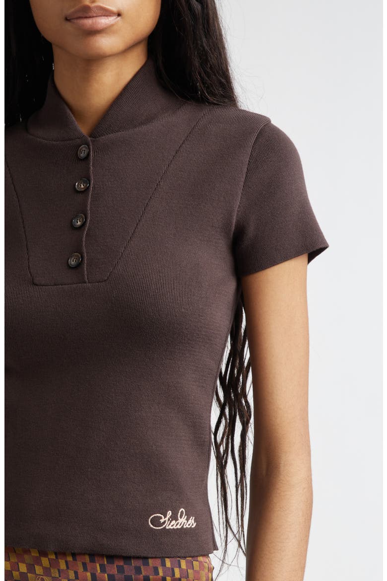 Mollie Embroidered Logo Rib Cotton Polo, Alternate, color, BROWN