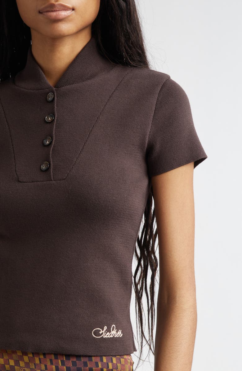 Siedrés Mollie Embroidered Logo Rib Cotton Polo, Alternate, color, Brown