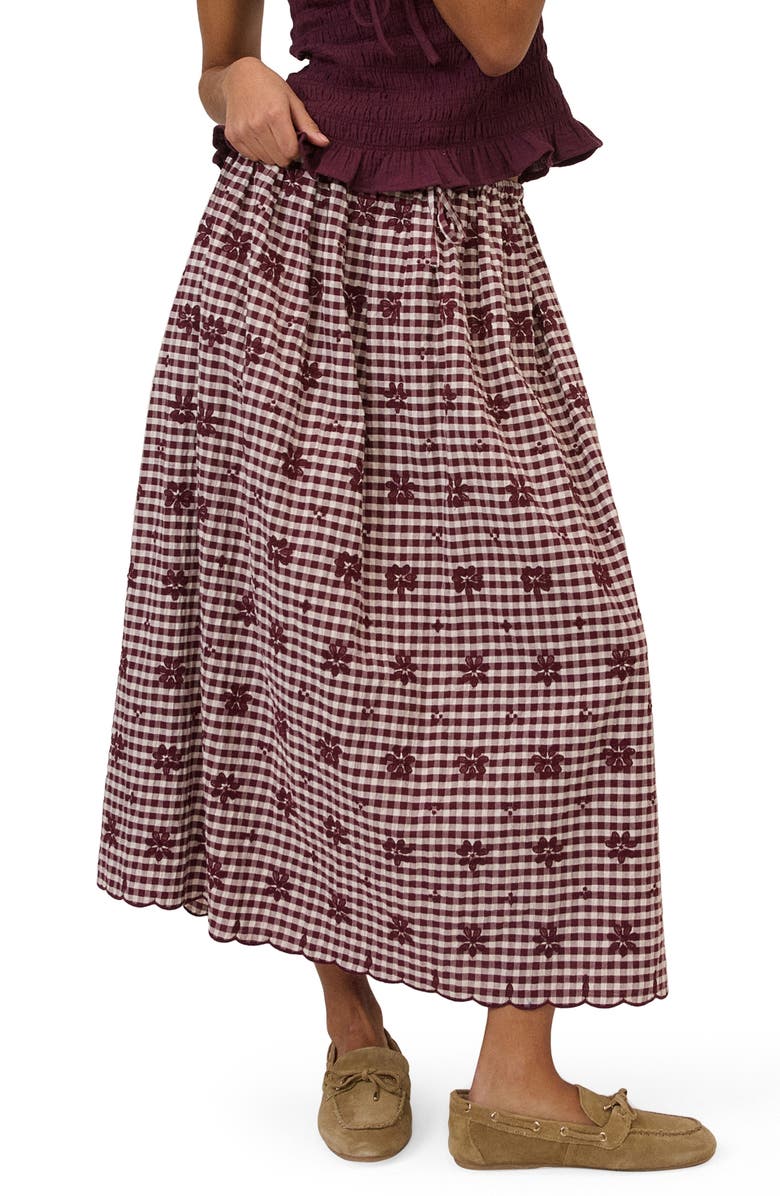 Nobody's Child Naples Cotton Blend Midi Skirt, Main, color, Red
