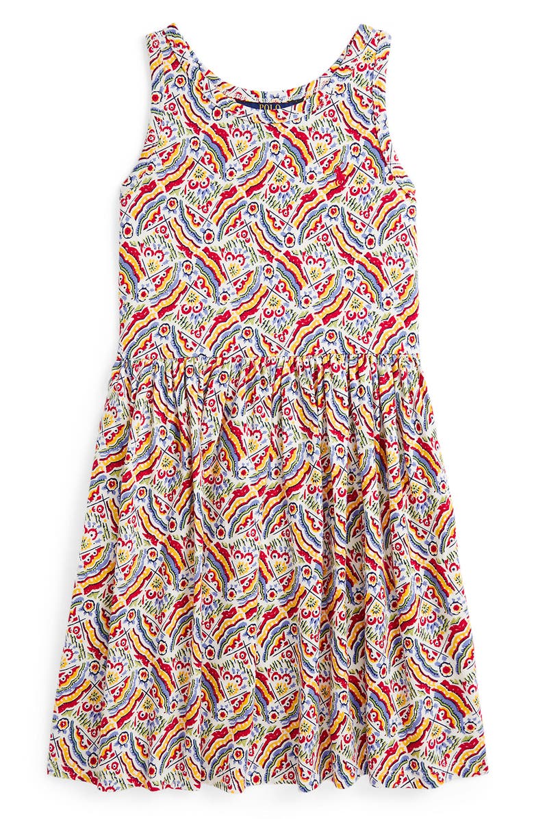Polo Ralph Lauren Kids' Floral Print Cotton Jersey Dress, Main, color, Colorful Retro Print