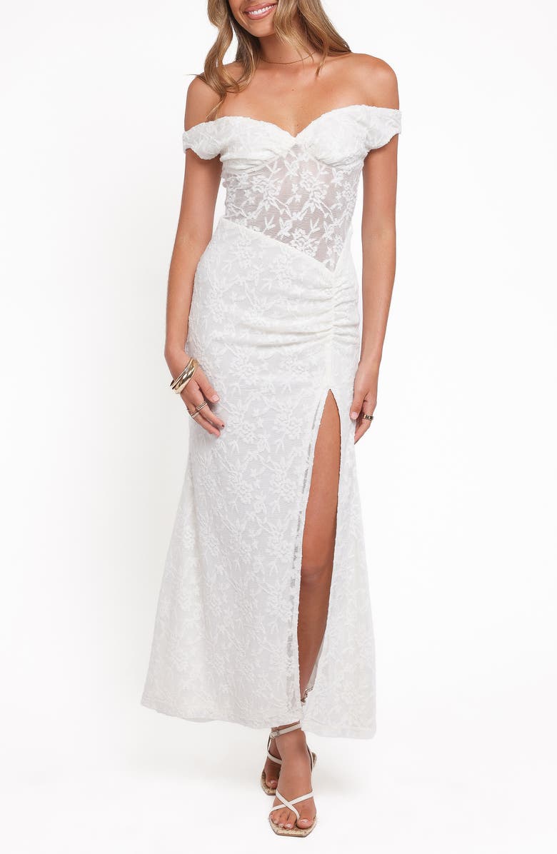 Petal & Pup Pascha Lace Off the Shoulder Maxi Dress, Main, color, 