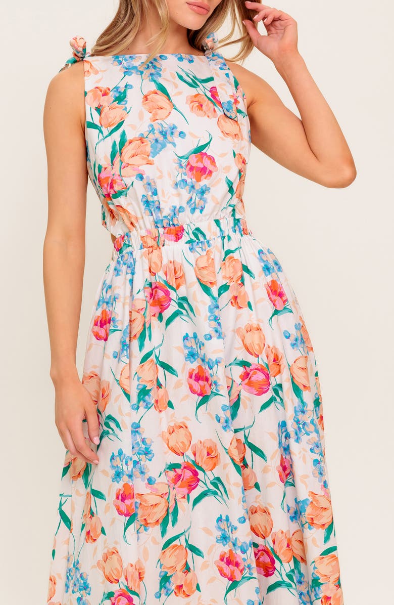 FLYING TOMATO Tie Strap Fit & Flare Midi Dress, Alternate, color, Ivory