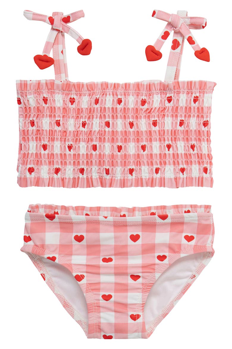 Kids' Heart Smocked Top UPF 50+ Two-Piece Swimsuit, Main, color, PINK