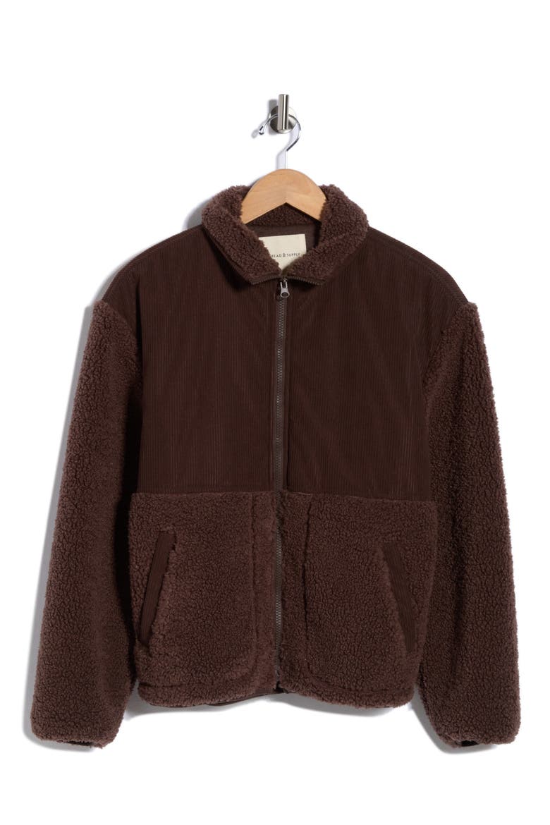 Corduroy & Faux Shearling Jacket, Alternate, color, CHOCOLATE BROWN