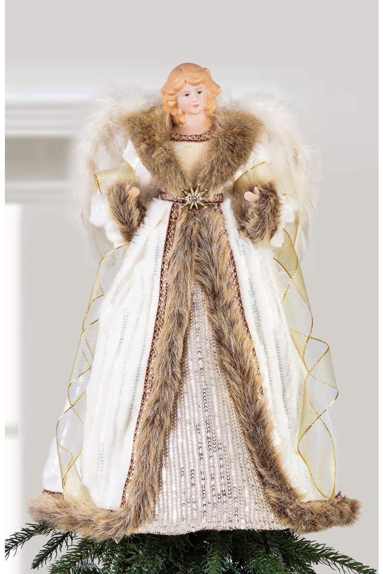 18"H Faux Fur Christmas Elegant Angel Tree Toppers, Alternate, color, Gold