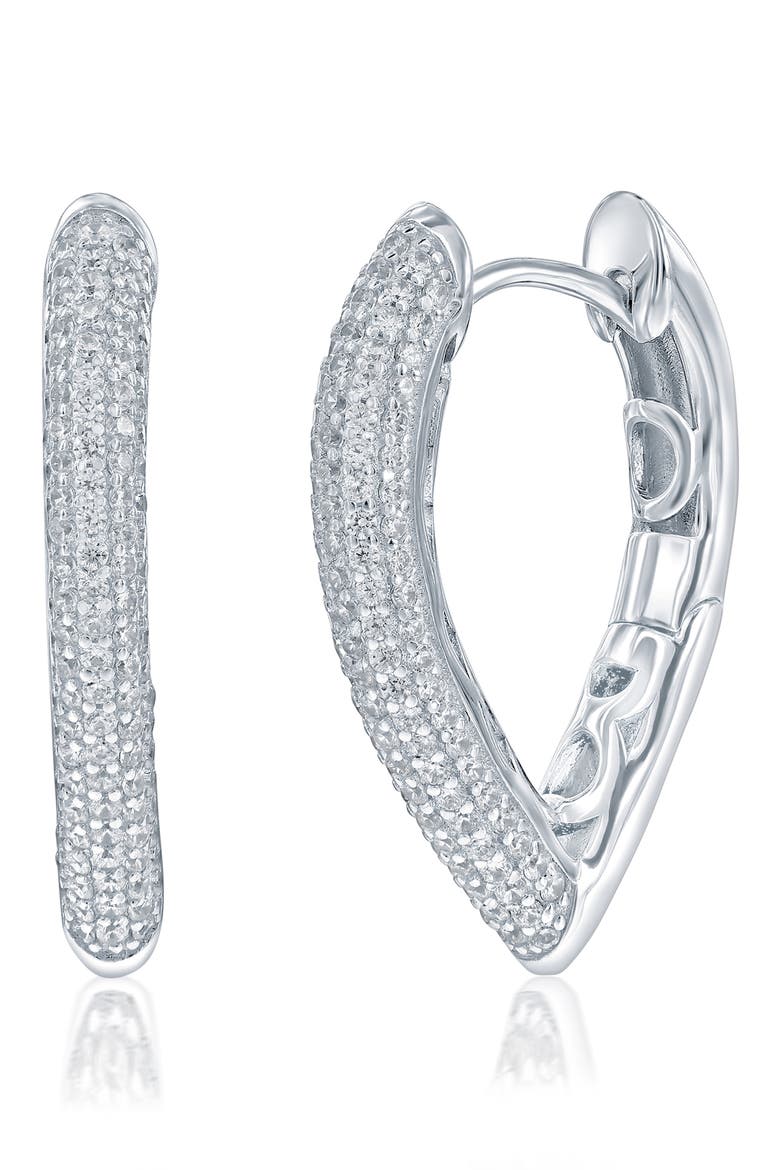 Pavé Cubic Zirconia V Hoop Earrings, Main, color, SILVER