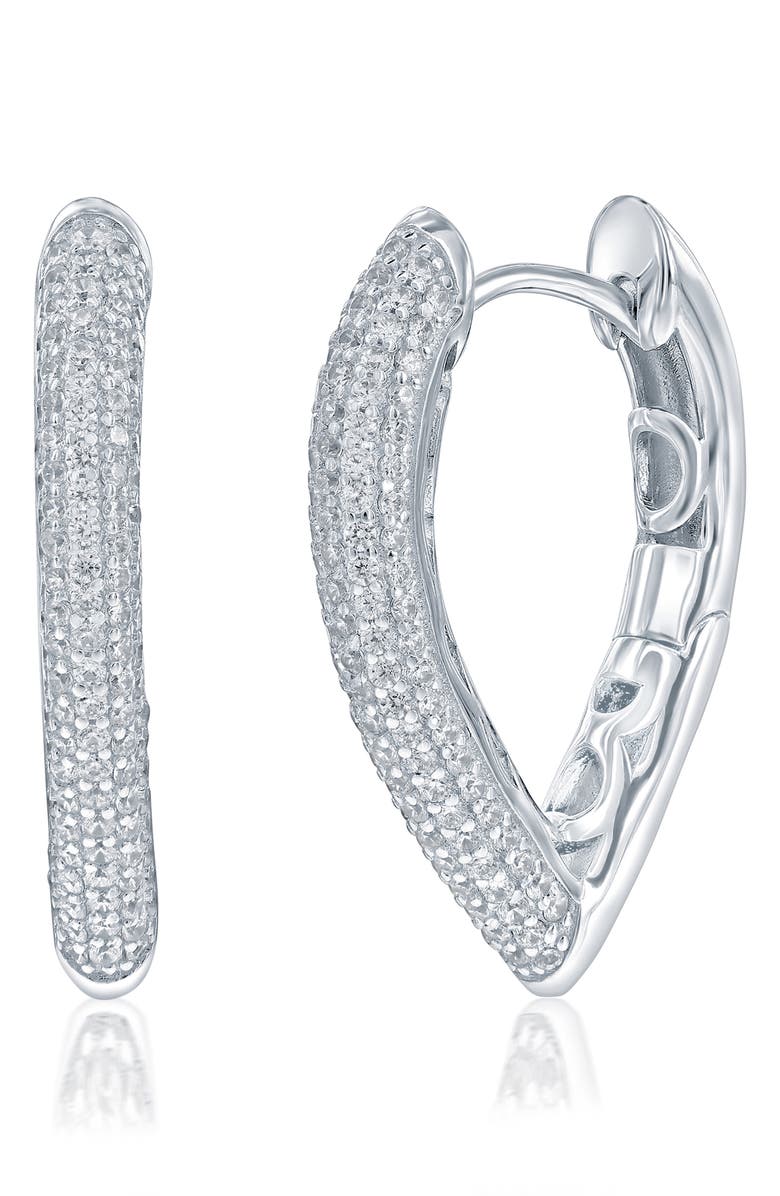 SIMONA Pavé Cubic Zirconia V Hoop Earrings, Main, color, Silver