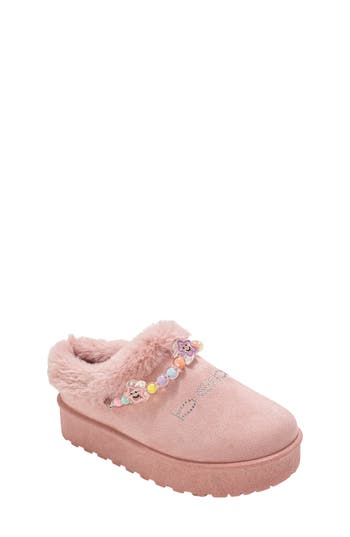 Bebe Kids' Cozy Friendship Beaded Faux Fur Trim Slipper In Multi