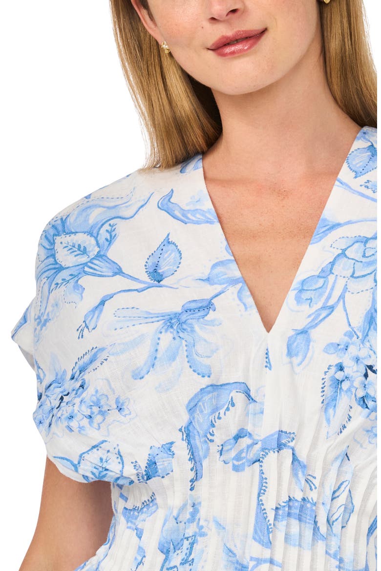 Floral Short Sleeve Pleated Peplum Top, Alternate, color, LUCENT WHITE