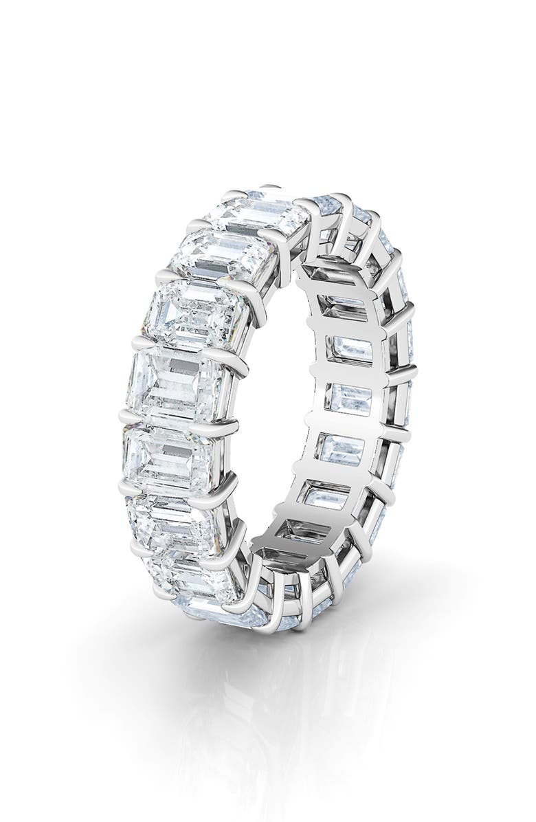 HauteCarat Emerald Cut Lab Created Diamond 18K Gold Eternity Band, Main, color, White Gold