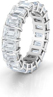 HauteCarat Emerald Cut Lab Created Diamond 18K Gold Eternity Band
