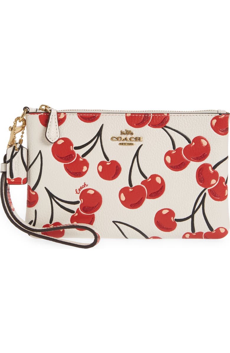 COACH Cherry Print Small Leather Wristlet, Main, color,