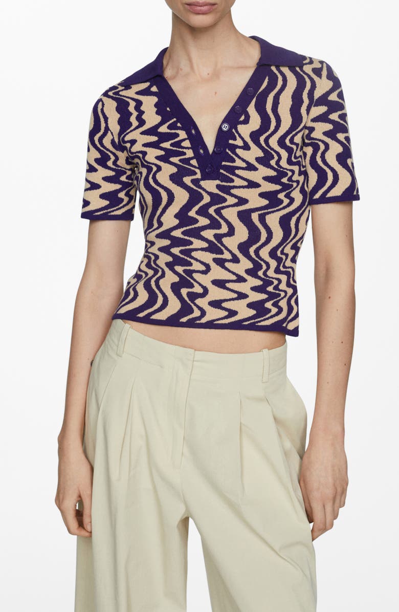 MANGO Wavy Short Sleeve Polo Sweater, Main, color,