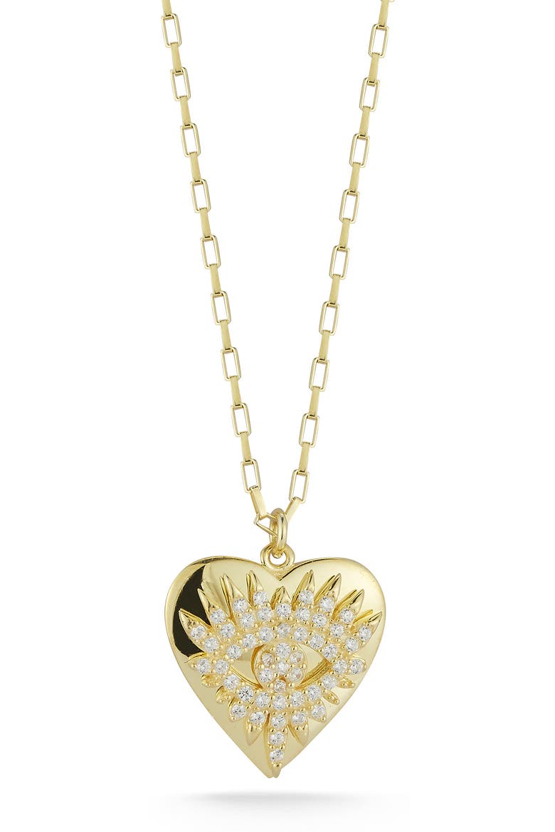 14K Gold Vermeil CZ Evil Eye Heart Pendant Necklace, Main, color, YELLOW GOLD