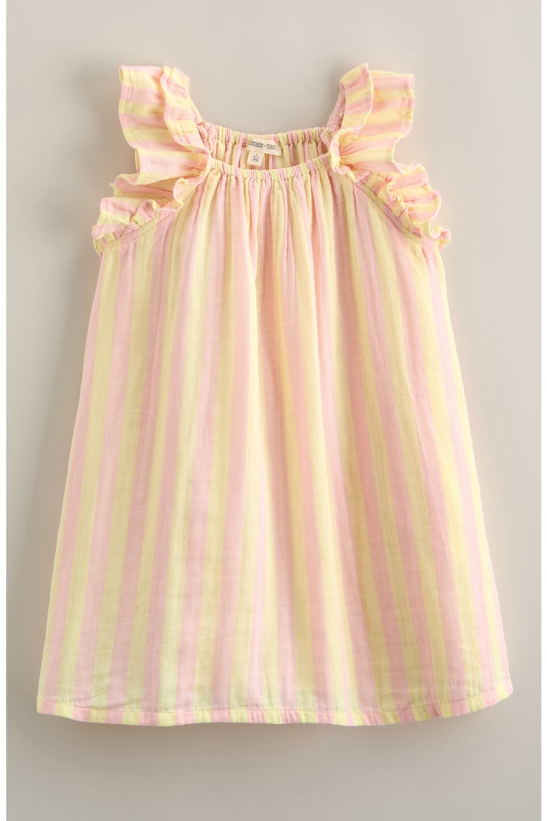 Kids' Double Ruffle Dress, Main, color, PINK- YELLOW SUNNY STRIPE