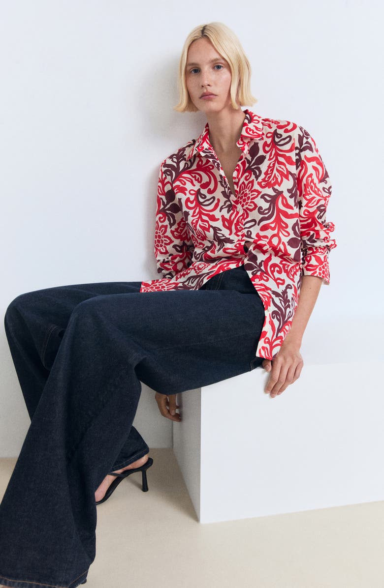 MANGO Print Shirt, Alternate, color, Off White