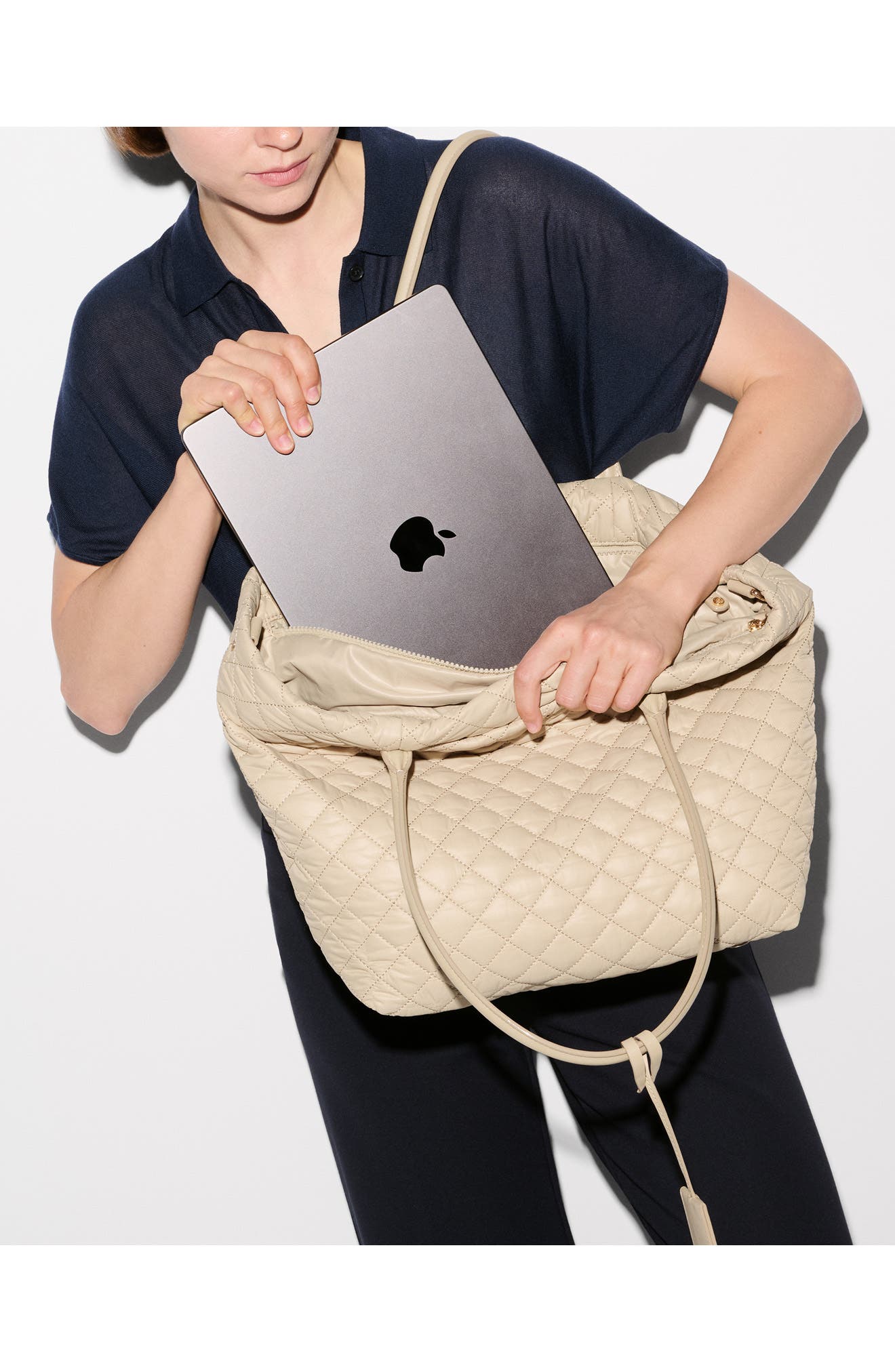 Medium Daily Quilted Nylon Tote, Alternate, color, SAND