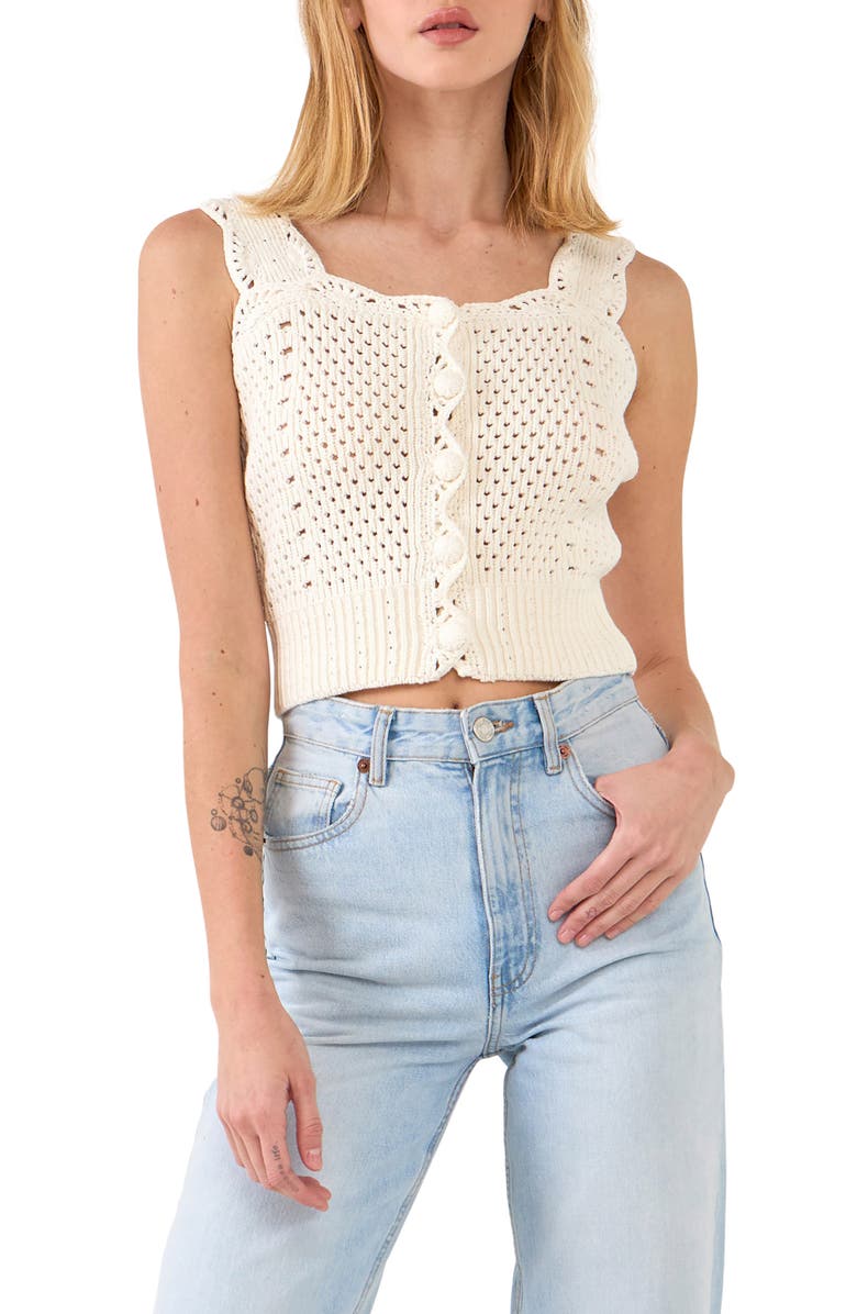 English Factory Scallop Detail Crochet Button Tank, Main, color, 