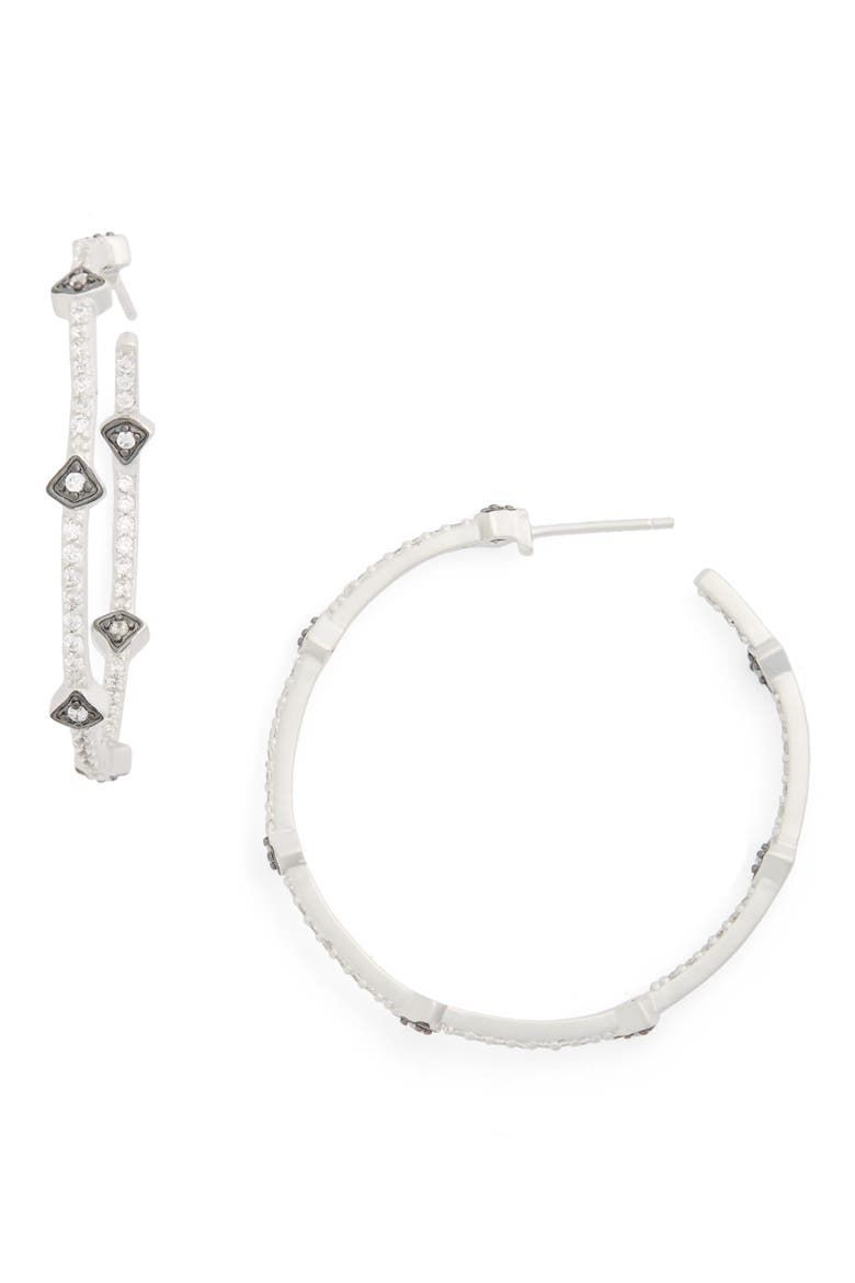 'Metropolitan' Inside Out Hoop Earrings, Main, color, RHODIUM/ BLACK RHODIUM