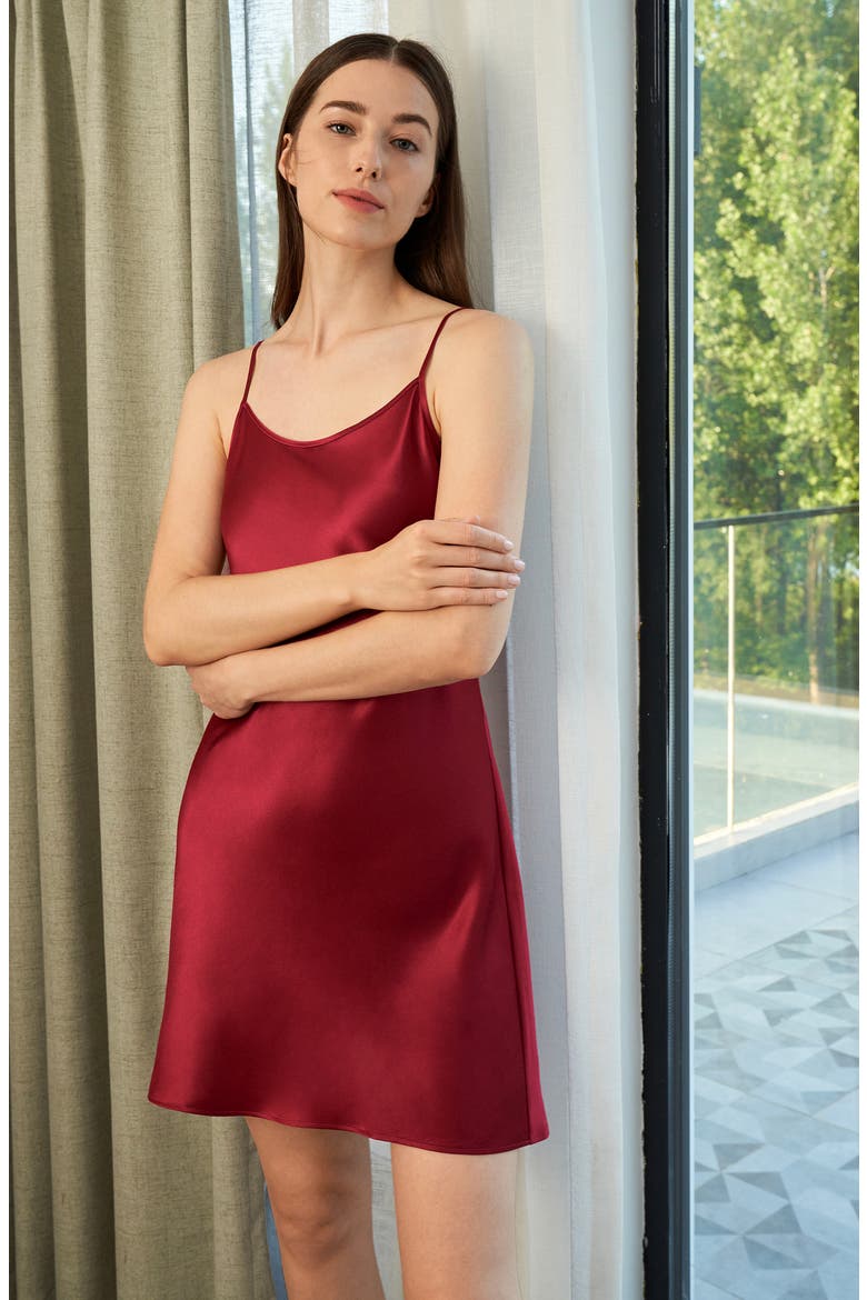 Women's Feminine Silk Chemise, Alternate, color, Claret