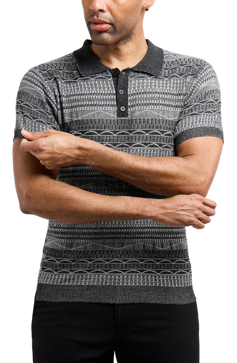 XRAY Jacquard Polo Sweater, Alternate, color, Black