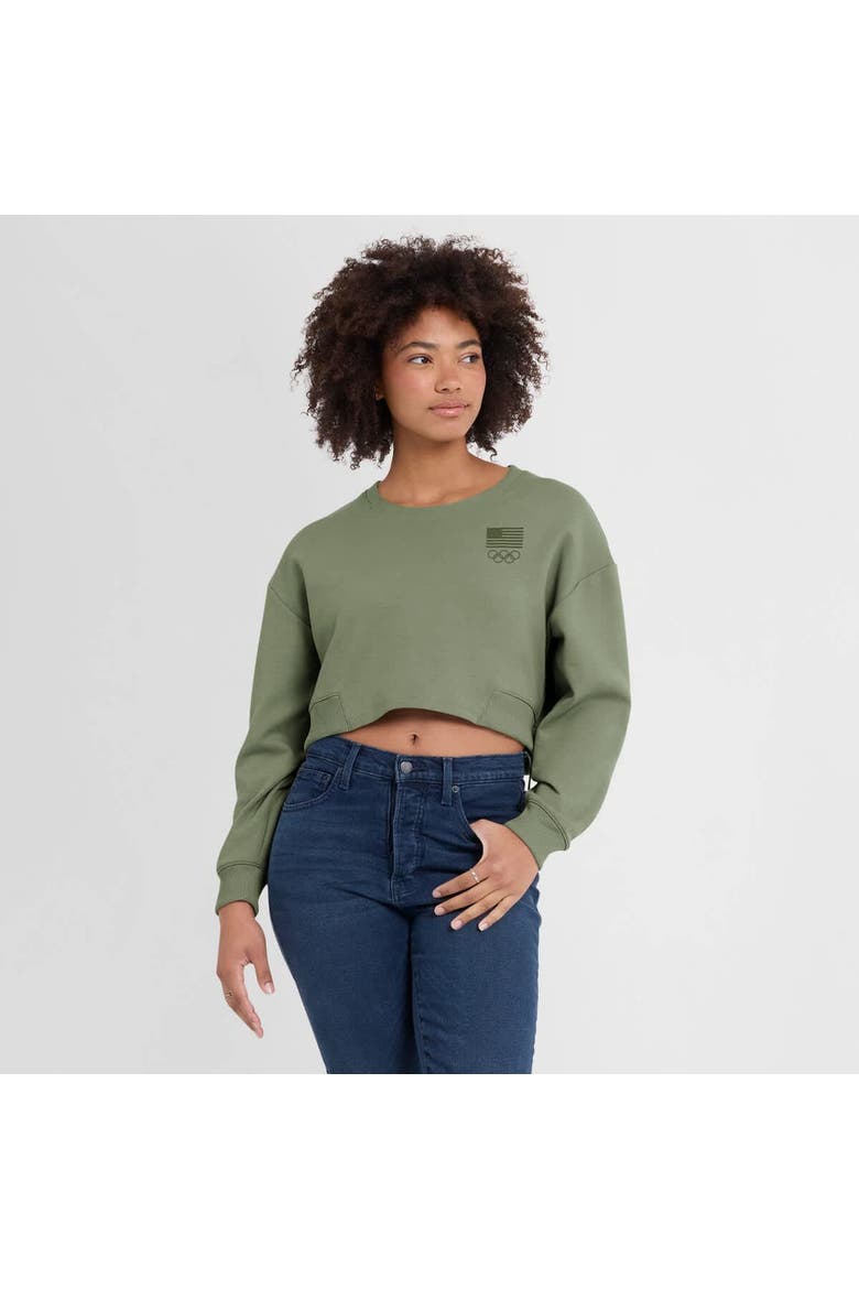 Women's Fanatics  Olive Team USA Studio Tri-Blend Cropped Pullover Sweatshirt, Alternate, color, Olive