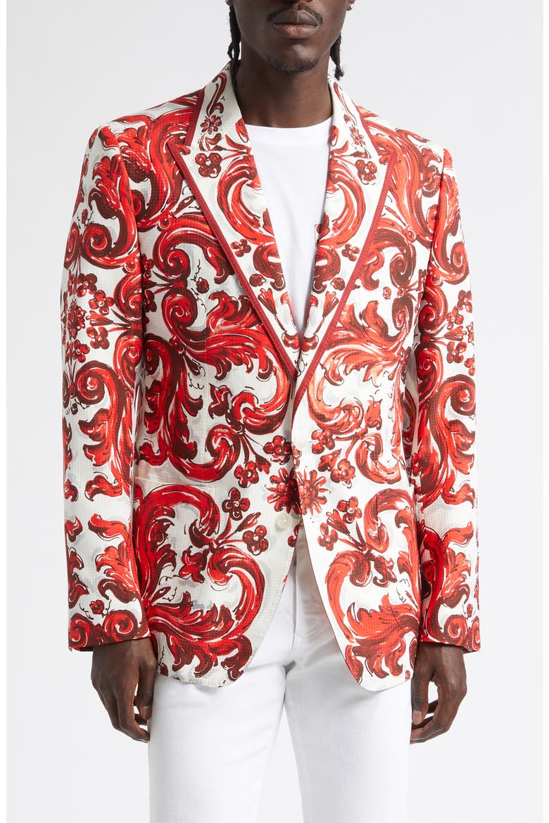 Majolica Print Cotton & Silk Jacquard Jacket, Main, color, IS5DQ MIX MAIOLICA L RUBIN