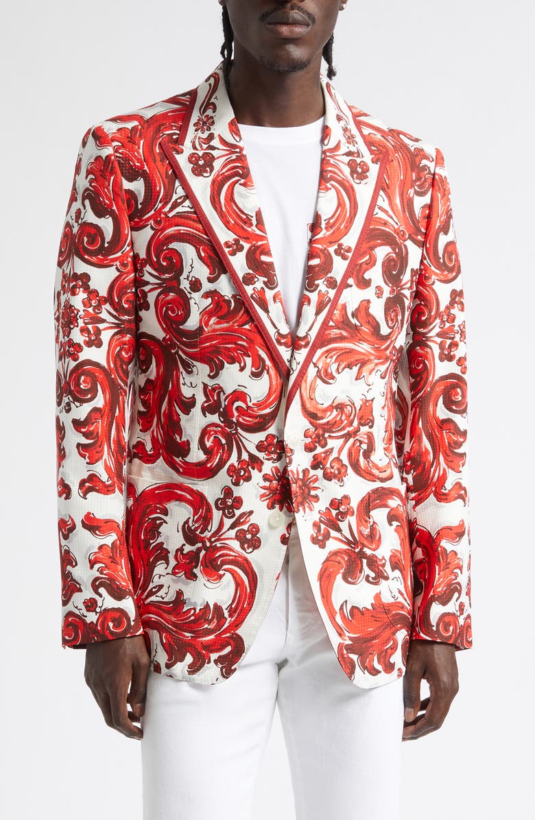 Dolce&Gabbana Majolica Print Cotton & Silk Jacquard Jacket, Main, color, Is5dq Mix Maiolica L Rubin