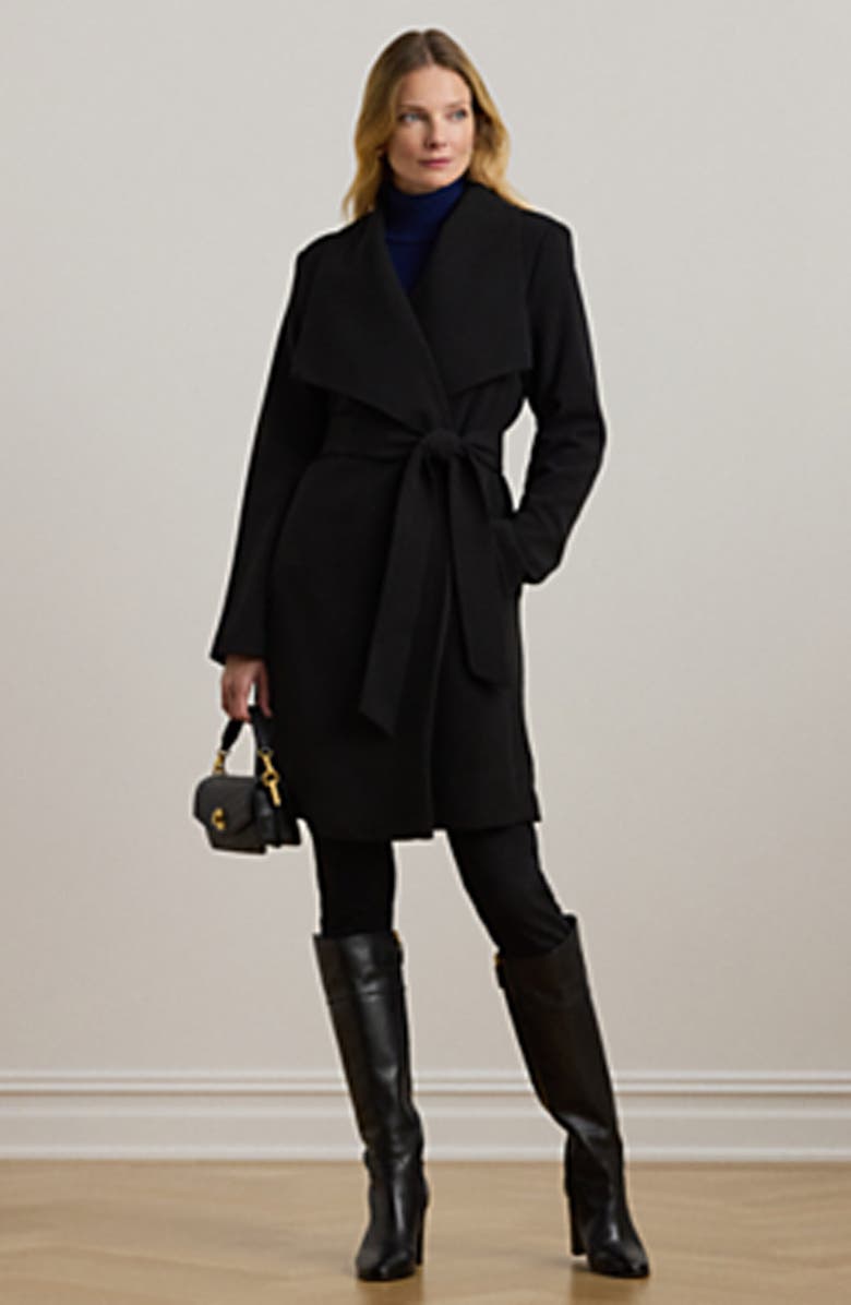 Lauren Ralph Lauren Drape Front Crepe Jacket, Alternate, color, Black