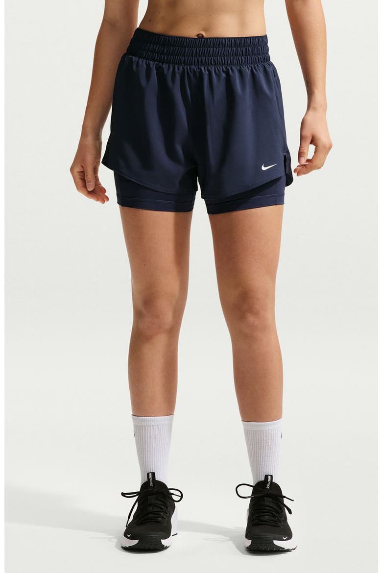 One Dri-FIT High-Waisted 3-Inch 2-in-1 Shorts, Main, color, 411 MNNAVY/WHITE