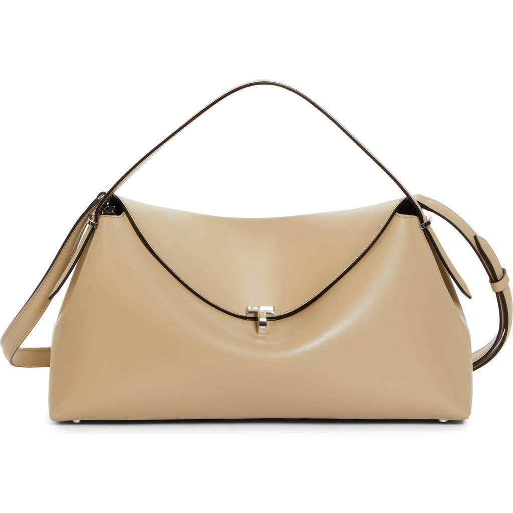 Totême Toteme T-lock Top Handle Leather Shoulder Bag In Fawn